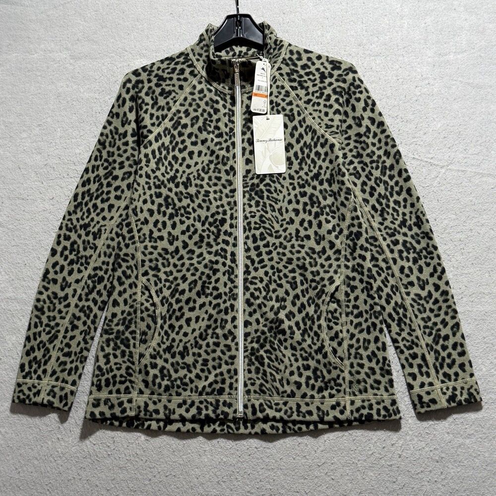 Tommy Bahama Full Zip Interlock Fleece Jacket XS Aruba Leopard Print NWT $138